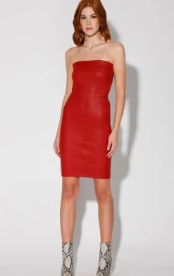 Walter Baker Alexis Dress, Red - Stretch Leather^Women Leather | Dresses