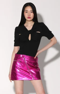 Walter Baker Gavriel Skirt, Fuchsia Metallic - Leather^Women Leather | Bottoms