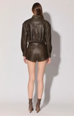 Walter Baker Julie Short, Olive Croc - Leather^Women Leather | Bottoms