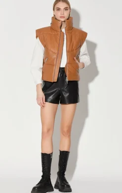 Walter Baker Landon Vest, Camel - Puffer Leather^Women Leather | Jackets