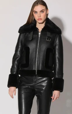 Walter Baker Lianna Jacket, Black Leather/ Black Fur^Women Leather | Jackets