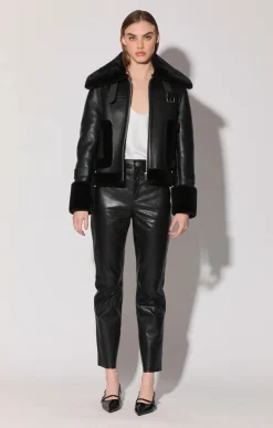 Walter Baker Lianna Jacket, Black Leather/ Black Fur^Women Leather | Jackets