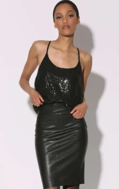 Walter Baker Mae Skirt, Black - Stretch Leather^Women Leather | Bottoms