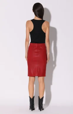 Walter Baker Mae Skirt, Red - Stretch Leather^Women Leather | Bottoms