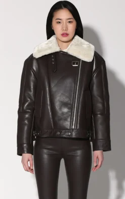 Walter Baker Mariah Jacket, Mocha Leather Off White Fur - Leather Shearling^Women Leather | Jackets