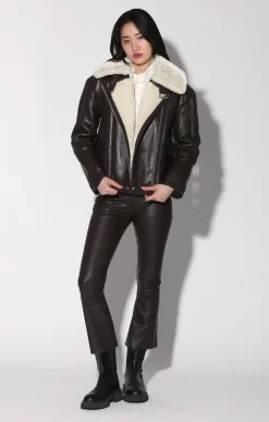 Walter Baker Mariah Jacket, Mocha Leather Off White Fur - Leather Shearling^Women Leather | Jackets
