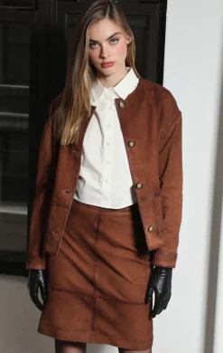 Walter Baker Palmer Jacket, Cognac Suede - Leather^Women Leather | Jackets