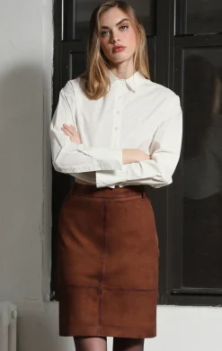 Walter Baker Piper Skirt, Cognac Suede - Leather^Women Leather | Bottoms
