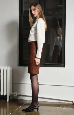 Walter Baker Piper Skirt, Cognac Suede - Leather^Women Leather | Bottoms