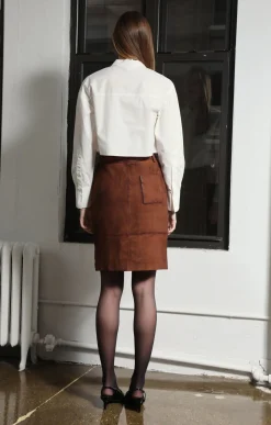 Walter Baker Piper Skirt, Cognac Suede - Leather^Women Leather | Bottoms