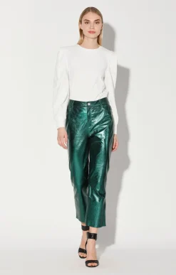 Walter Baker Selma Pant, Emerald Metallic - Leather^Women Leather | Bottoms