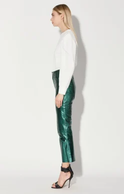 Walter Baker Selma Pant, Emerald Metallic - Leather^Women Leather | Bottoms