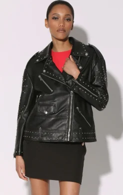 Walter Baker Skyler Studded Jacket, Black With Silver - Leather^Women Jackets | Leather